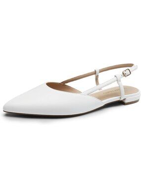 DREAM PAIRS Women's White Slingback Flats Pointed Toe Low Heel Dress Shoes